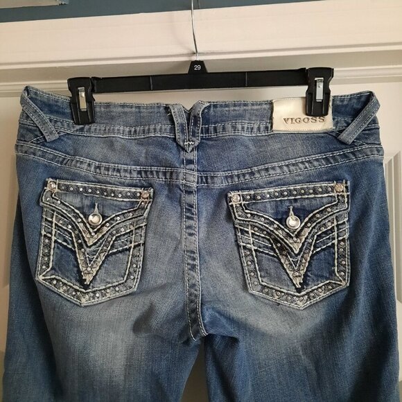 Vigoss New York Capri Jeans Womens 13/14 Thick Stitch Western Cowgirl‎ Bling - Picture 3 of 13